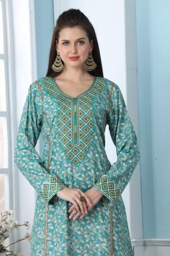 جلابية استايل امارتي لون تركوازي موديل DB5-89