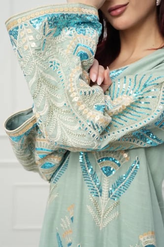 جلابية كويتي لون أخضر موديل CH6-104