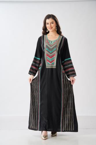 جلابية استايل عسيري لون اسود موديل DB6-150