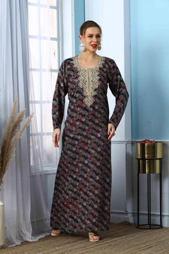 جلابية جامبو كشميري لون زيتي موديل SD5-37