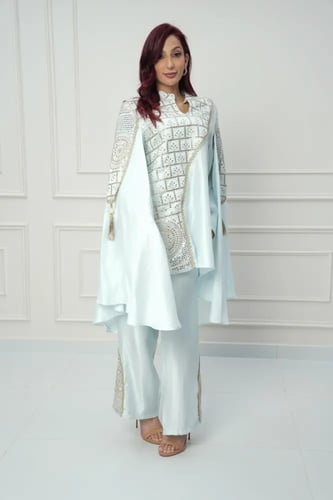 طقم بنطلون استايل تركي لون سماوي موديل CH6-3167A