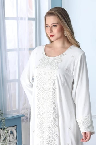 جلابية ستايل كويتي لون ابيض موديل DB5-87