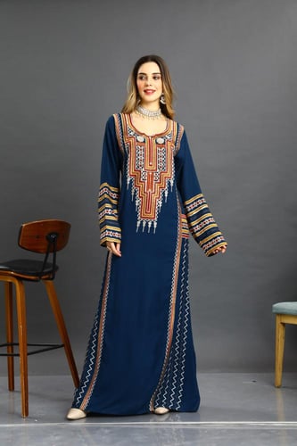 جلابية استايل عسيري لون بترولي موديل DB5-74