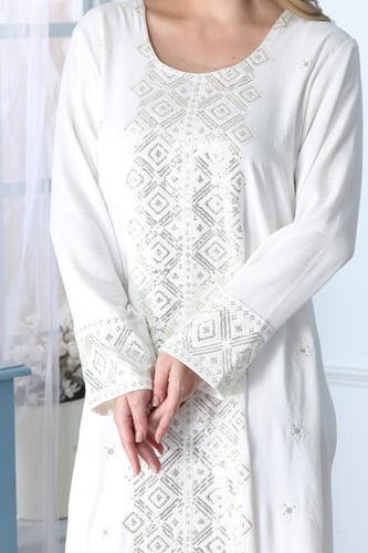 جلابية ستايل كويتي لون ابيض موديل DB5-87