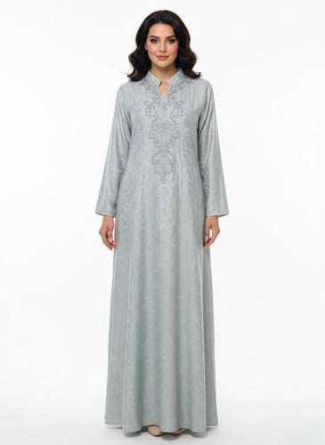 جلابية كويتي ستاتي لون رمادي موديل CH6-107