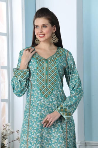 جلابية استايل امارتي لون تركوازي موديل DB5-89