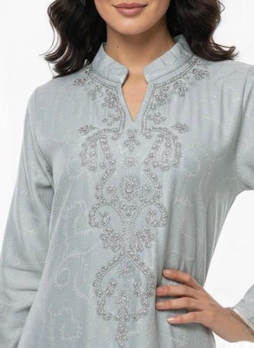 جلابية كويتي ستاتي لون رمادي موديل CH6-107