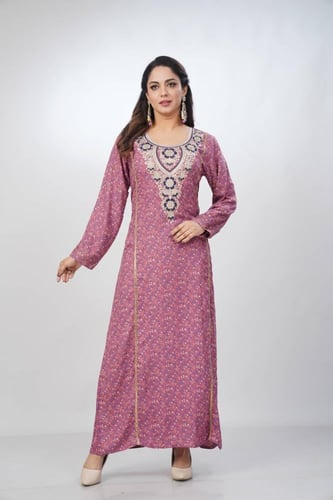 جلابية جامبو مخور كشميري لون طوبي موديل SV5-78