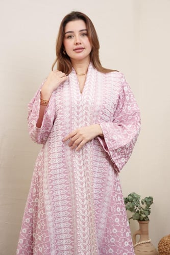 جلابية استايل كويتي لون بينك موديل 2A-6221