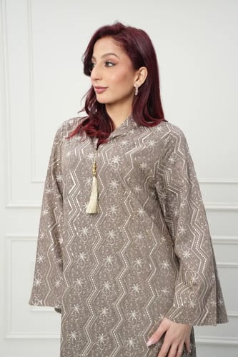 جلابية كويتي لون بني موديل CH6-111