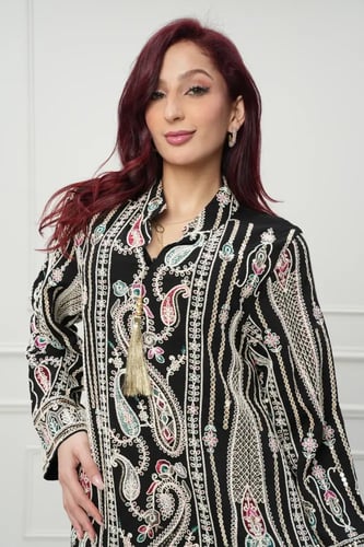 جلابية كويتي لون أسود موديل CH6-77