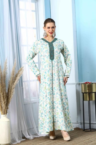 جلابية استايل بحريني لون تركوازي موديل DB5-77