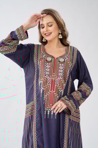 جلابية استايل عسيري لون موف رمادي موديل DB6-152