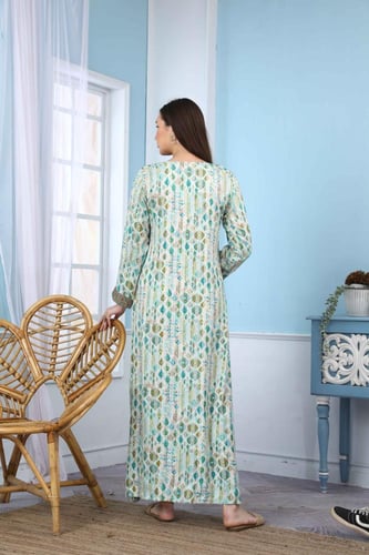 جلابية ستايل مخور اماراتي لون اخضر فاتح موديل DB5-...