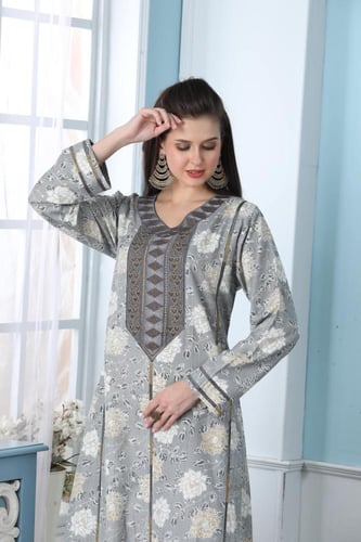 جلابية استايل بحريني لون رمادي موديل DB5-86