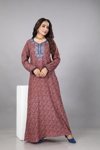 جلابية قطن مشجر كشميري طوبي مطرزة موديل SQ4-68