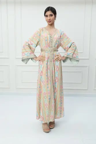 قفطان مغربي لون تيفاني فاتح موديل CH6-81