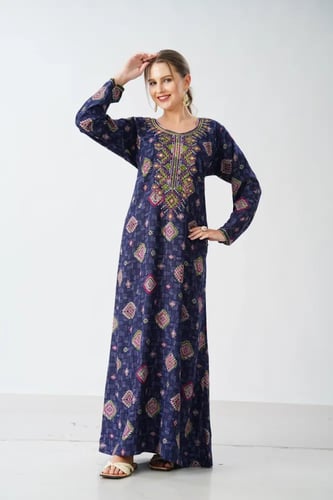 جلابية كشميري صدرية اردني لون كحلي موديل SQ6-190