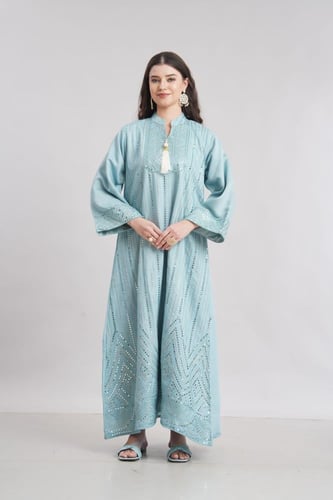 جلابية استايل كويتي لون سماوي موديل KK6-96