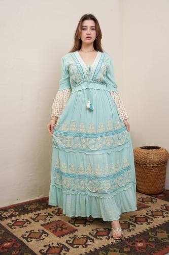 جلابية فري سايز استايل كويتي لون تركوازي موديل DK4...