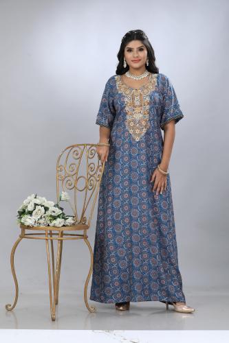 جلابية قطن كشميري ازرق مطرزة موديل SQ4-90