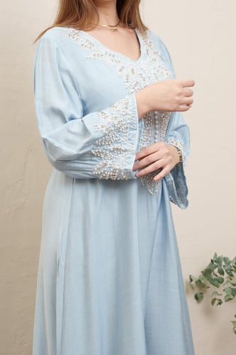 جلابية استايل كويتي لون سماوي موديل MS5-524