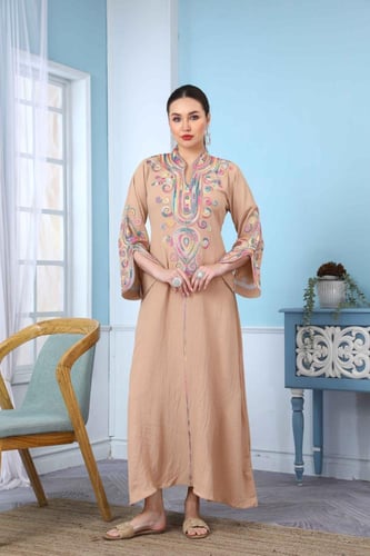 جلابية استايل مغربي لون بيج غامق موديل DB5-45