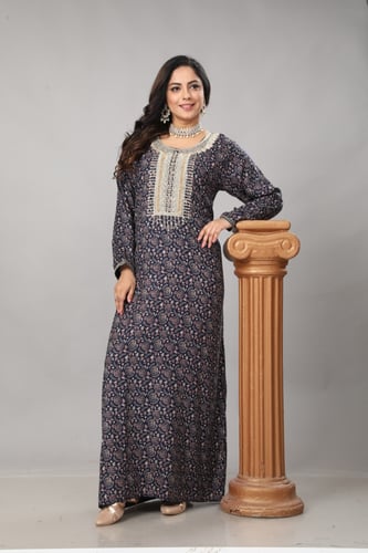 جلابية كشميري مقاسات كبيره كحلي مطرزة موديل SV4-01