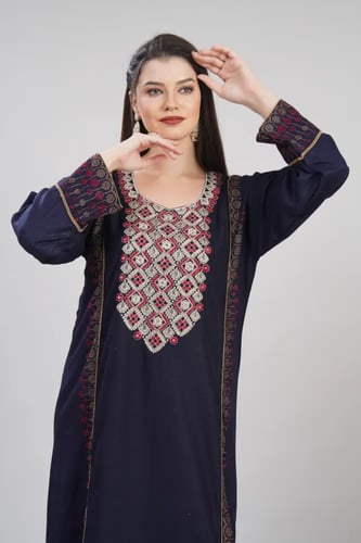 جلابية استايل بحريني لون كحلي موديل DB6-158