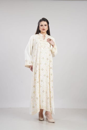 جلابية كتان استايل كويتي لون سكري موديل KK6-92