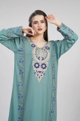 جلابية استايل بحريني لون بترولي موديل DB6-154