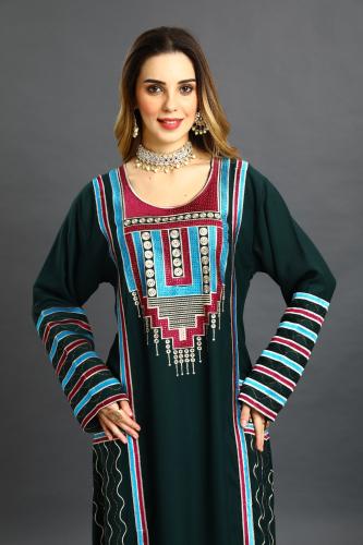 جلابية استايل عسيري لون زيتي موديل DB5-75