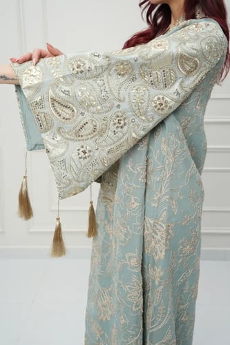 جلابية كويتي لون تيفاني موديل CH6-64