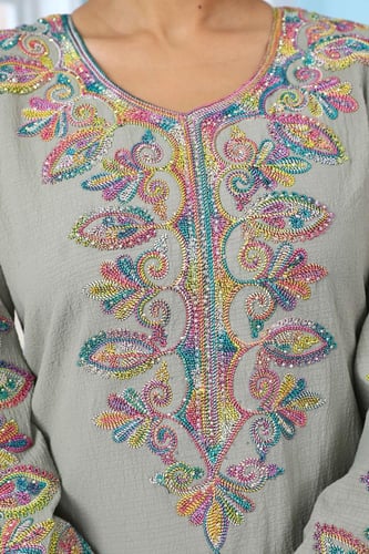 جلابية استايل مغربي لون اخضر عشبي موديل DB5-46