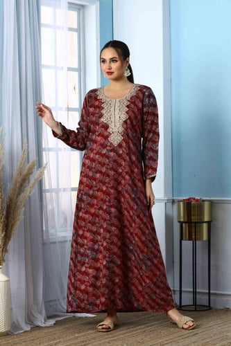 جلابية جامبو كشميري لون عودي موديل SD5-37