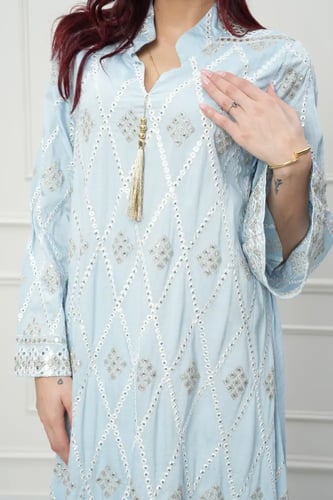 جلابية كويتي لون سماوي موديل CH6-73