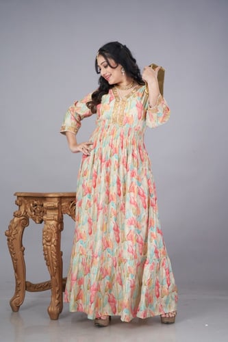 جلابية كويتية زم لون اخضر فاتح مع وردي موديل KK4-0...