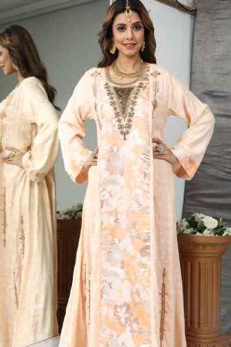 جلابية استقبال ناعمه لون برتقالي فاتح موديل KK-040