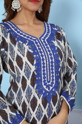 جلابية مغربي نسائية لون نيلي مزرق موديل DB4-65