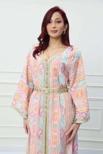 قفطان مغربي لون وردي فاتح موديل CH6-81