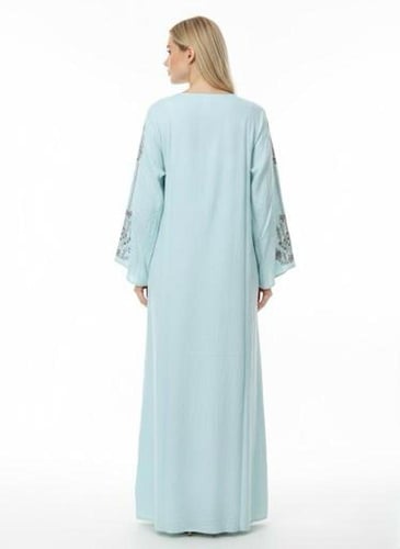 جلابية استايل كويتي لون سماوي موديل CH6-36