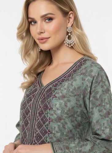 جلابية كشميري صدرية اردني لون اخضر فاتح موديل SQ6-...