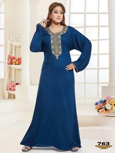 جلابية قطن تطريز منقط لون ازرق موديل RB-51