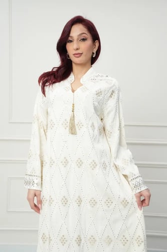 جلابية كويتي لون أوف وايت موديل CH6-73