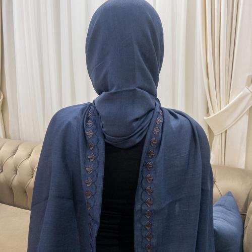 طرحة مطرزة لونين كحلي بتطريز رمادي موديل TR-026