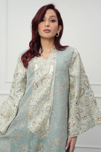 جلابية كويتي لون تيفاني موديل CH6-64