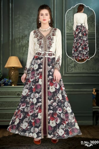 جلابية مغربي كريمي مع موف موديل KK-046