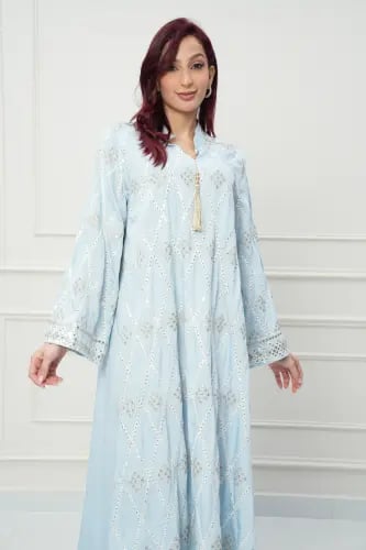 جلابية كويتي لون سماوي موديل CH6-73