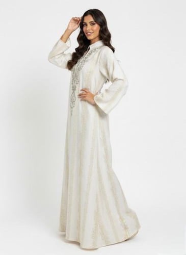 جلابية استايل كويتي ستاتي لون بيج موديل CH6-109