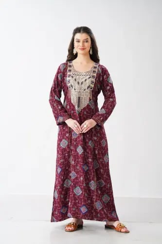 جلابية استايل مخور اماراتي لون عنابي موديل SX6-105